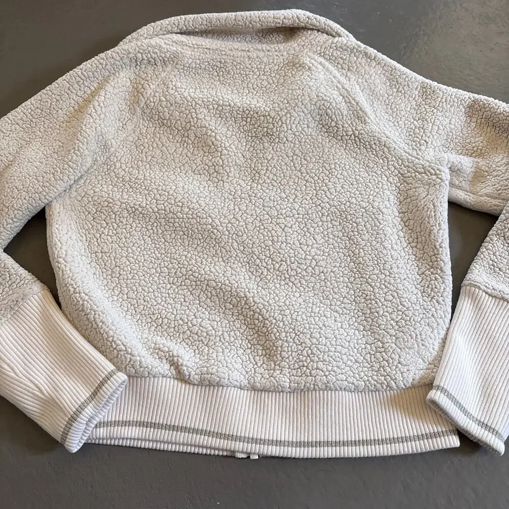 Athleta Tugga Ivory White Sherpa Fleece Full Zip Cropped Jacket XXS - Picture 3 of 7